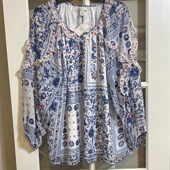 Cato Tops - Cato Blue and White Floral Blouse